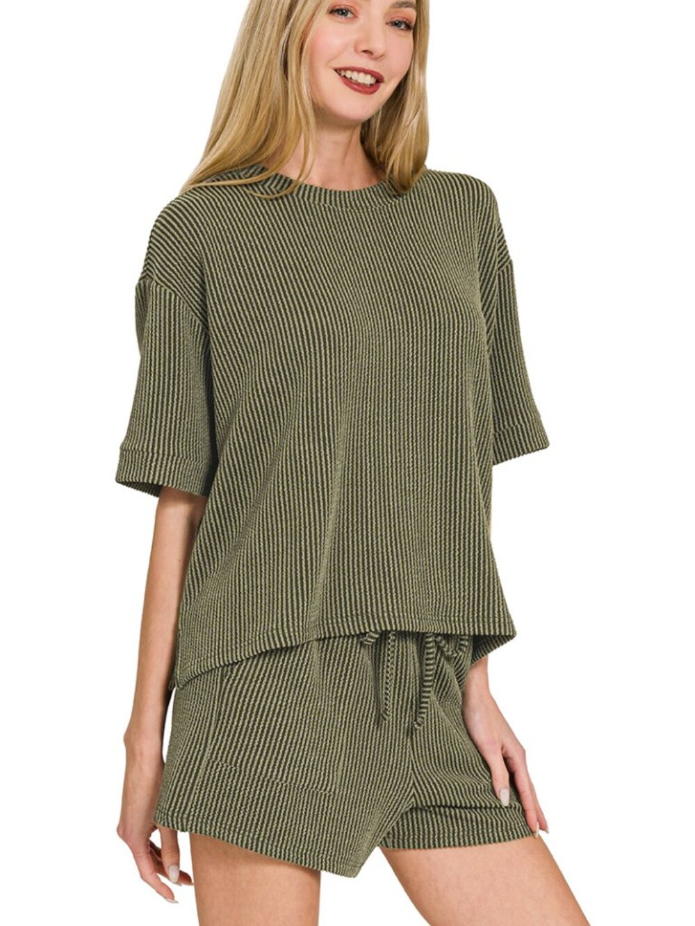 Raised rib short sleeve tee & short set - Picture 2 of 3